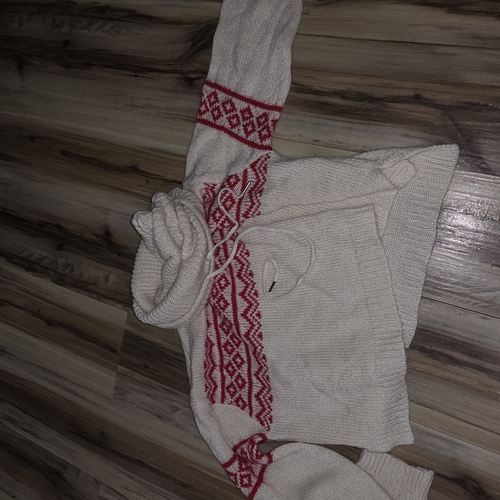 Derek Heart Red and Cream Cowl Neck Sweater